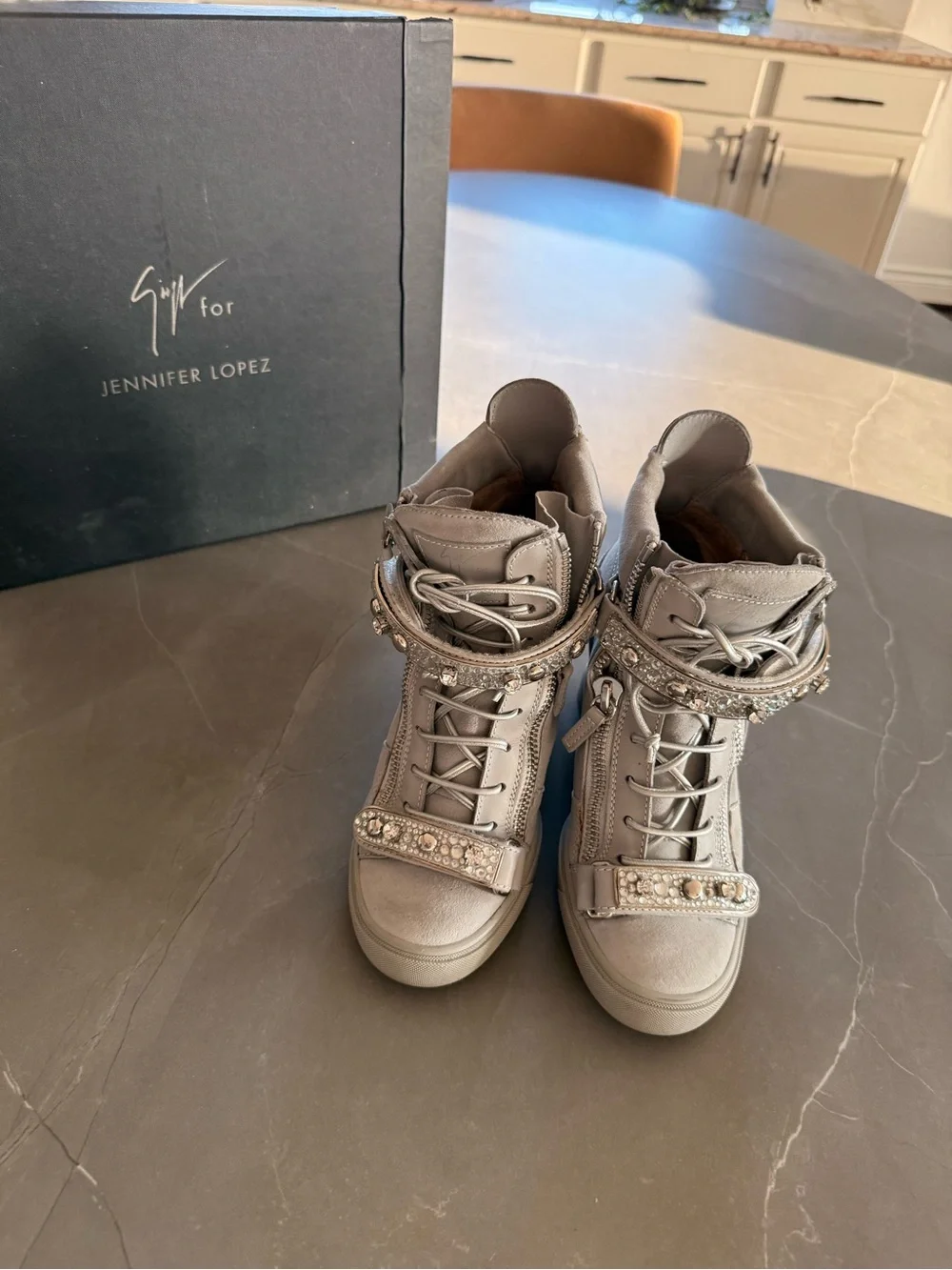 Giuseppe Zanotti by Jlo Silver Embellished High-Top Sneakers